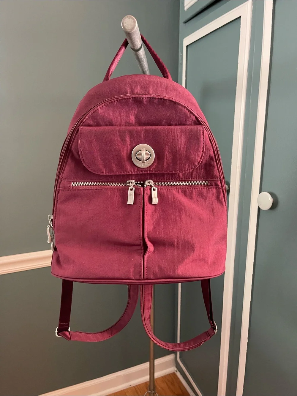 Baggallini Burgundy Compact Backpack with Front Turn-Lock